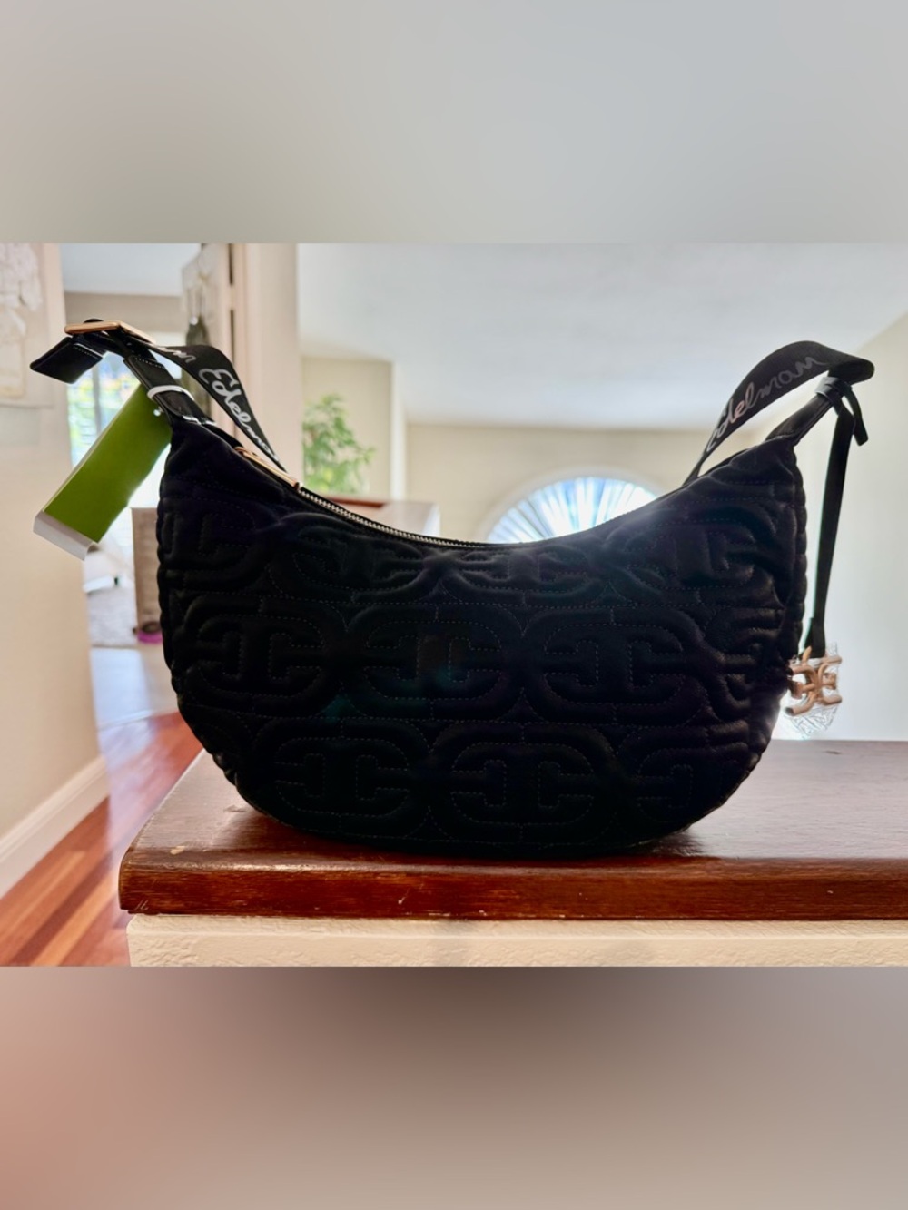 Sam Edelman Black Quilted Crescent Sling Shoulder Bag